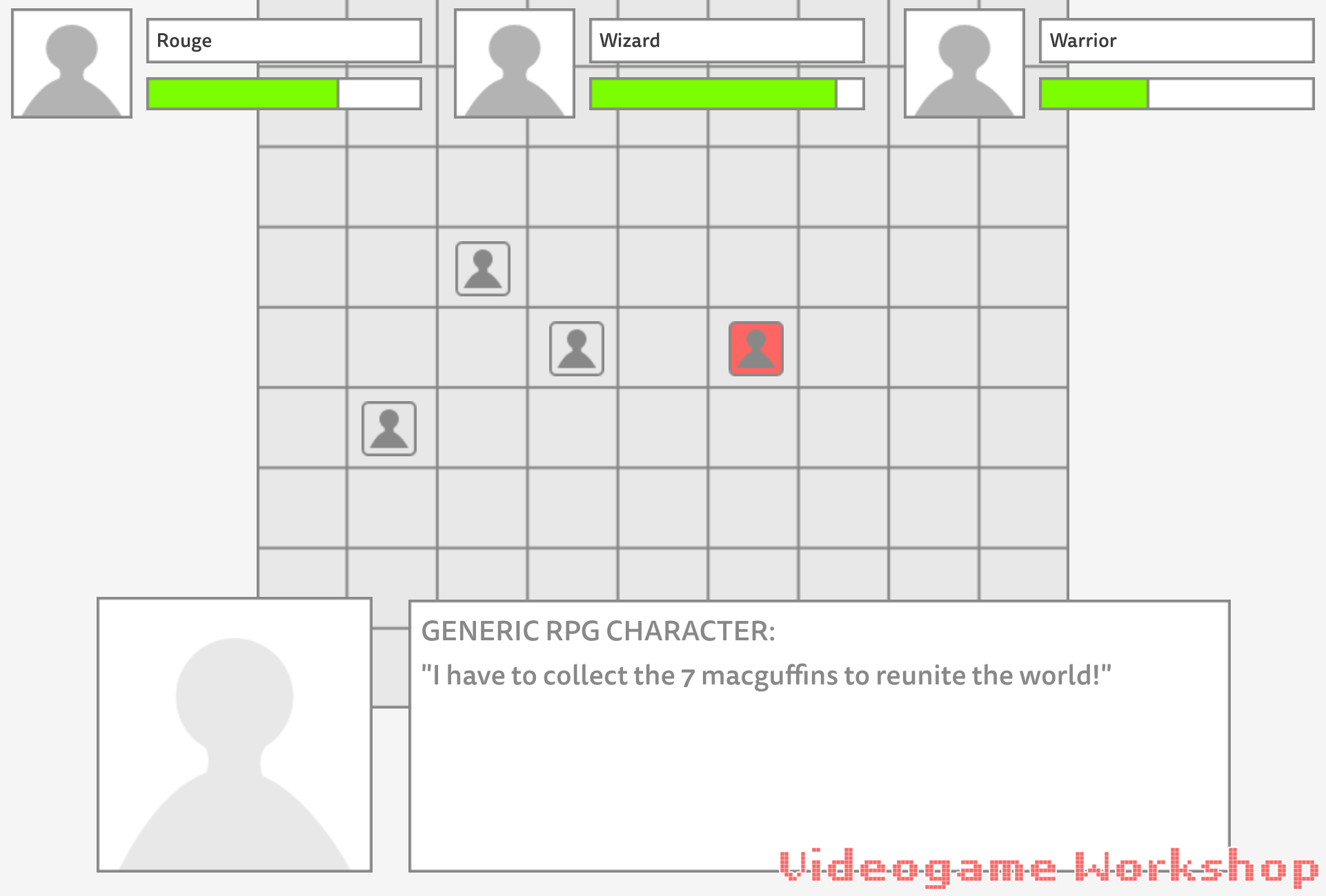 Image of a wireframe for a generic tactical RPG
